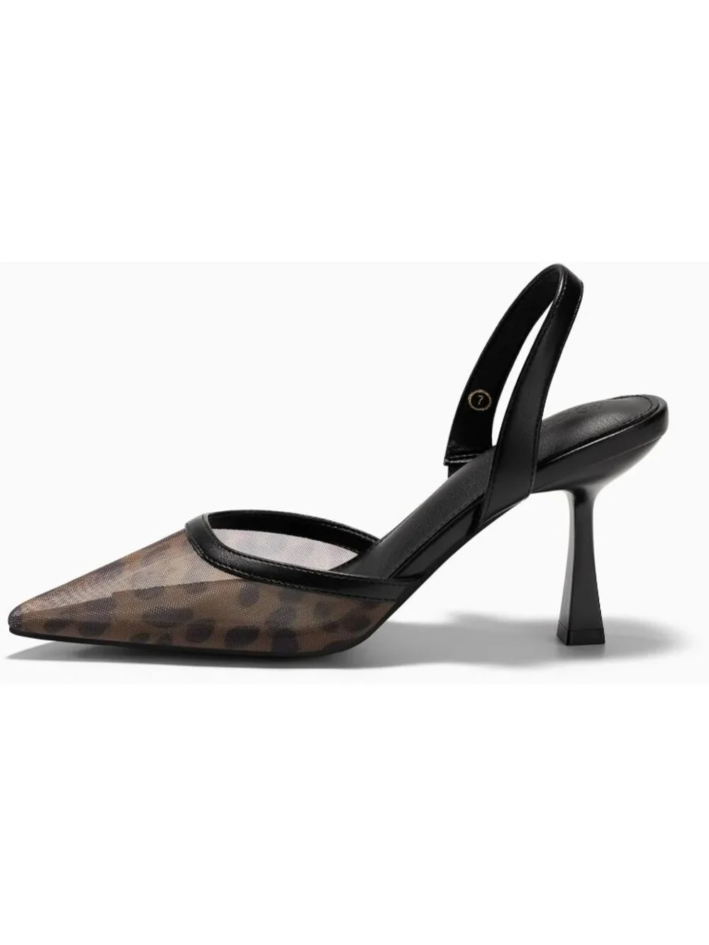 Women Leopard Mesh Comfortable Slingback Closed Pointed Toe Stiletto Kitten Heel